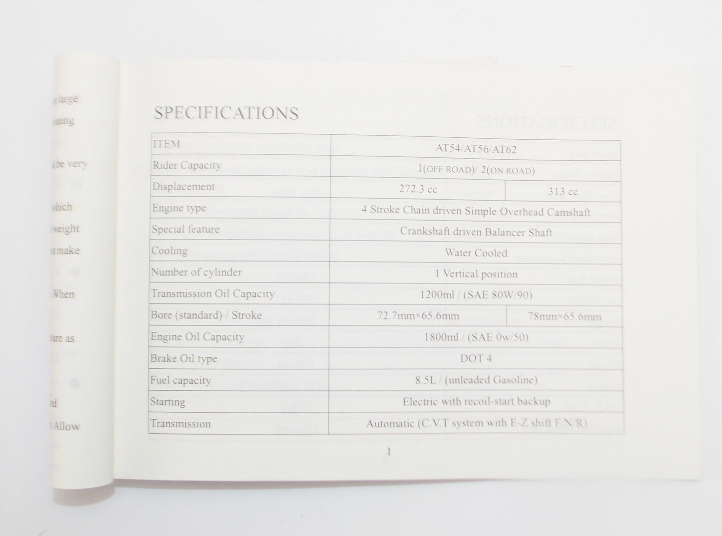 OEM AEON ATV-320 350 OWNER USER MANUAL BOOK ITE AT54/AT56/AT62 QUAD FOUR WHEELER - MotoRaider