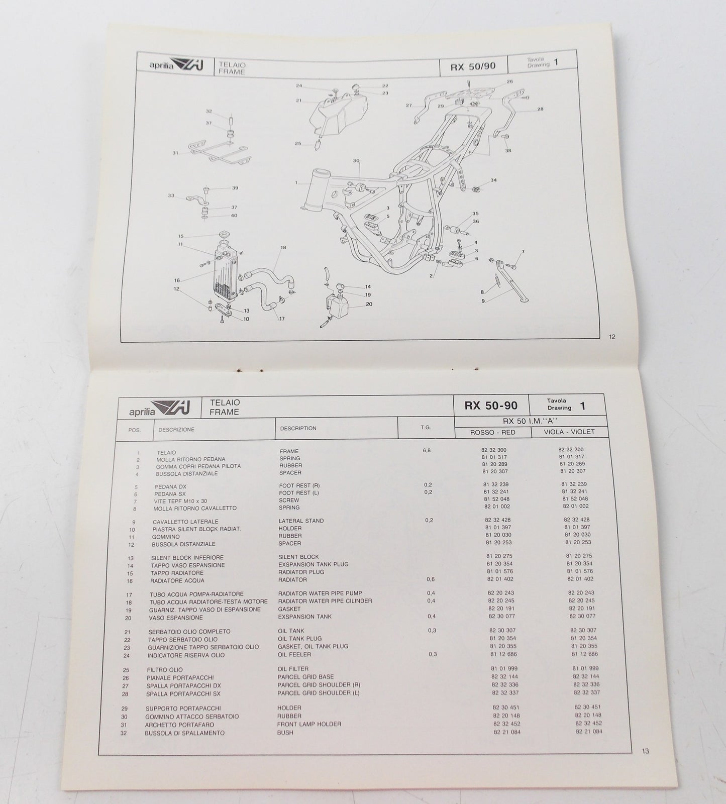 1990 APRILIA RX50 MOTOR CHASSIS FRAME SPARE PART CATALOG BOOK DIAGRAM MANUAL 214 - MotoRaider