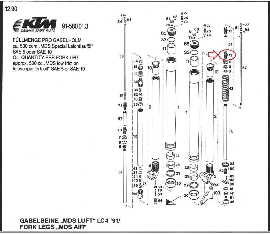 OEM KTM 90-91 500/600 LC4 MX D-XC FRONT FORK PISTON ROD CONNECTION 58001572013 - MotoRaider