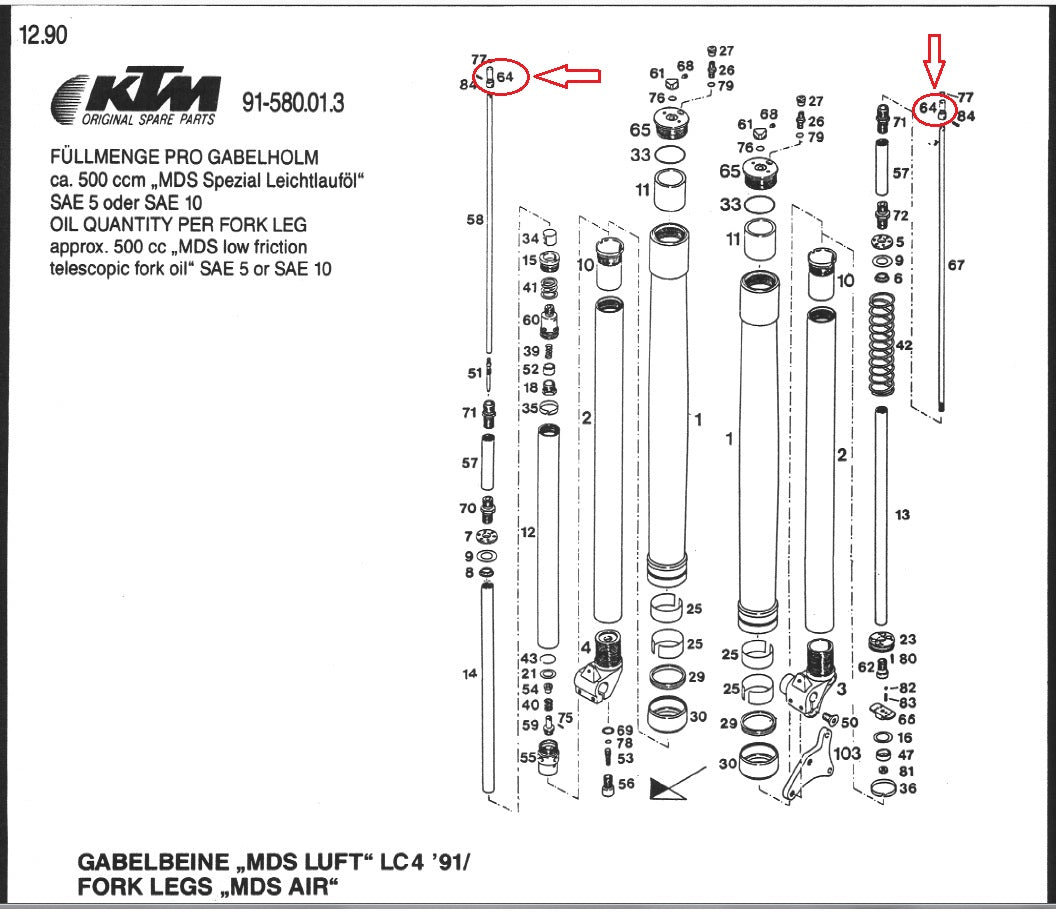 OEM KTM 90-91 500/600 LC4 MX D-XC E-XC FRONT FORK GRIP CONNECTION 58001564000 - MotoRaider