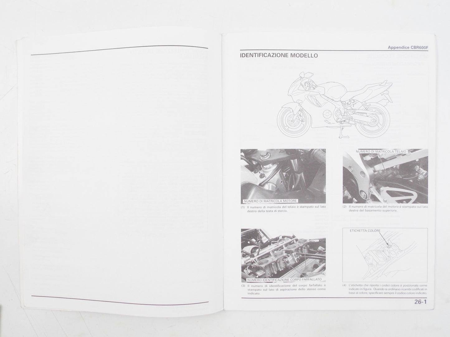 HONDA CBR600F WORKSHOP MANUAL REPAIR MECHANICAL SERVICE BOOK ITALIAN - MotoRaider