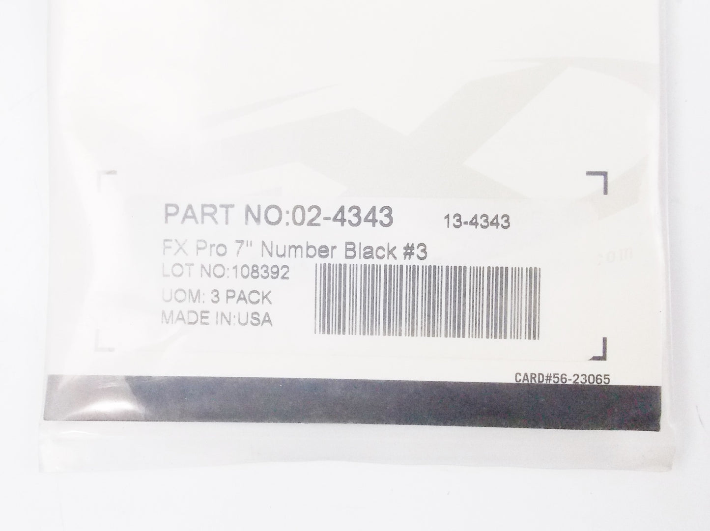 FACTORY EFFEX FRONT/SIDE PANEL 7" BLACK NUMBERS STICKER SET "3" 02-4343 RACING - MotoRaider