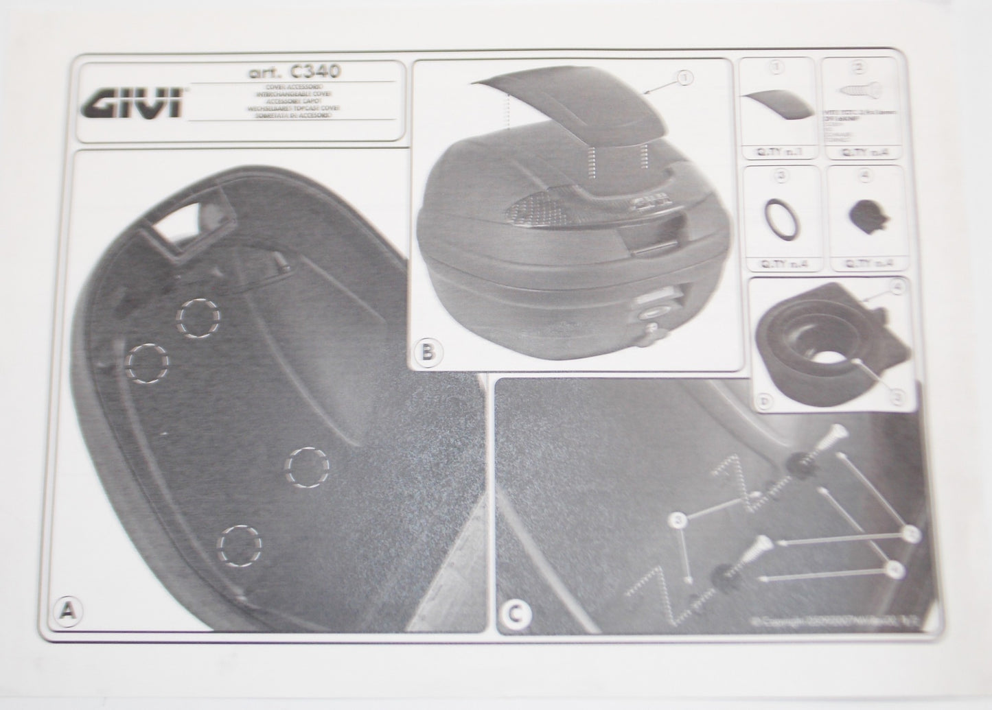 GIVI C340 PEARL WHITE TOP LID CASE LUGGAGE COVER PANEL MOTORCYCLE SCOOTER - MotoRaider