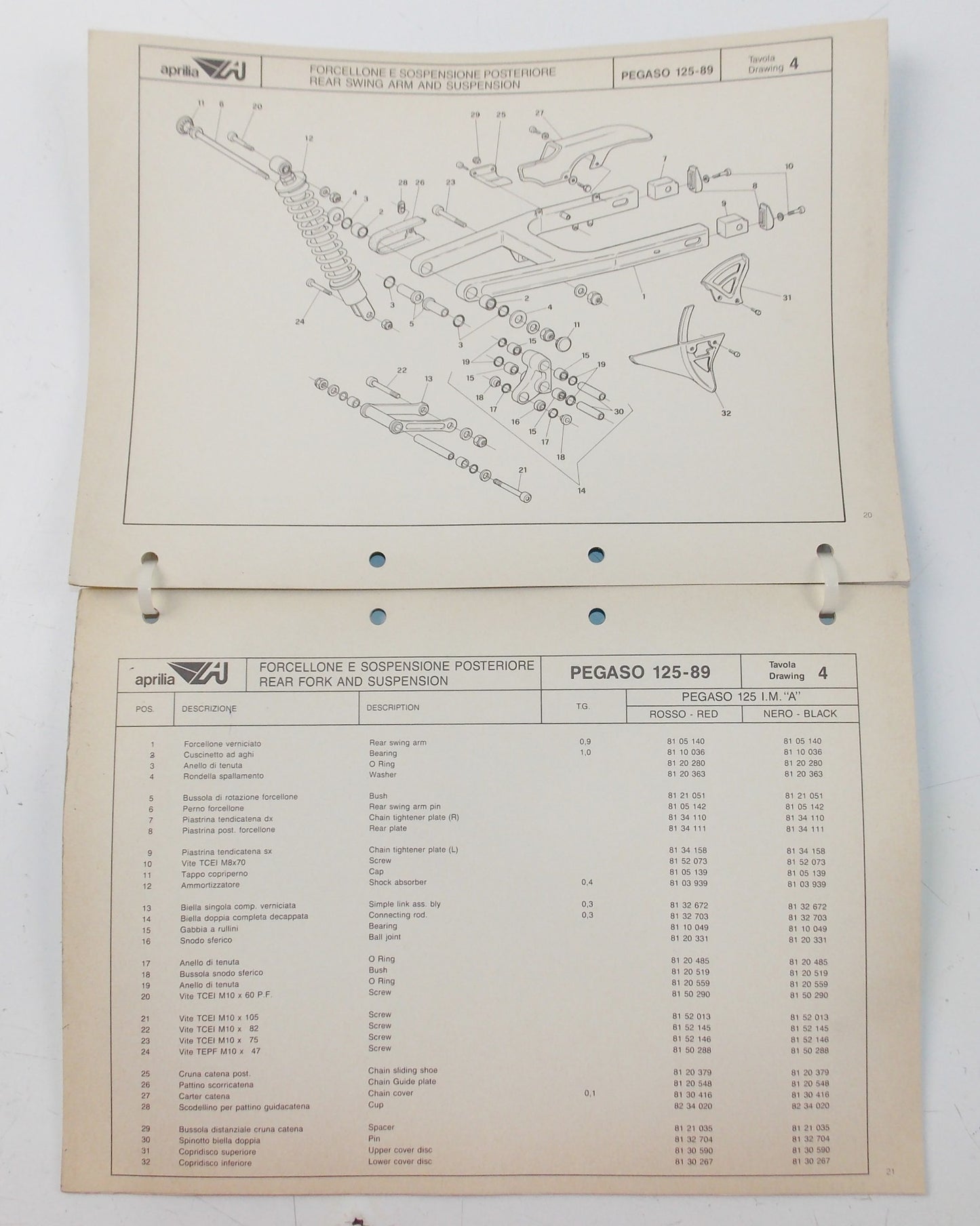 APRILIA 1989 PEGASO 125 SPARE PARTS CATALOG ENGLISH/FRENCH/GERMAN/SPANISH 211 - MotoRaider