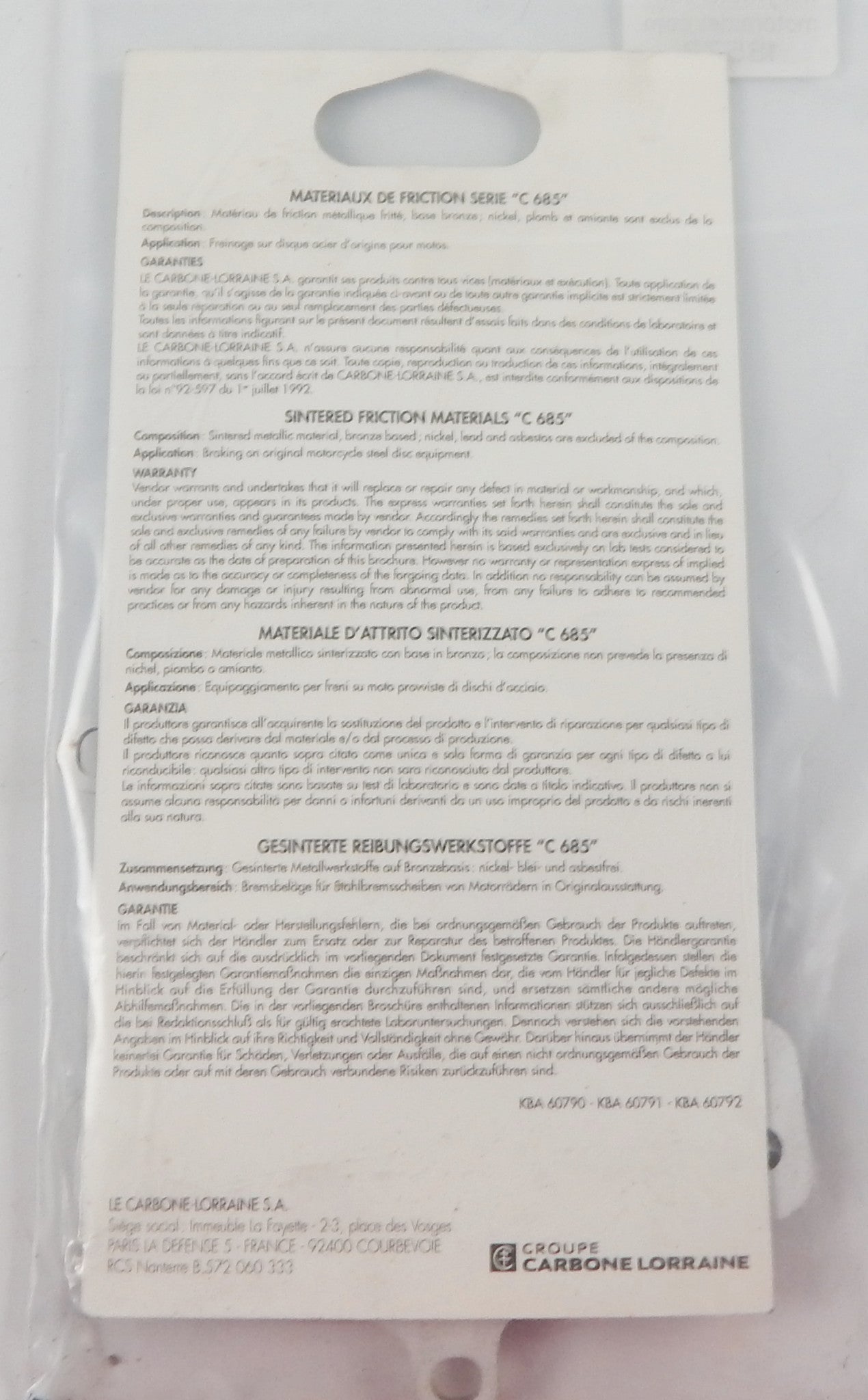 CARBONE HIGH PERFOMANCES SINTERED MOTORCYCLE BRAKE PADS 2919 SBK3 ROAD RACING - MotoRaider