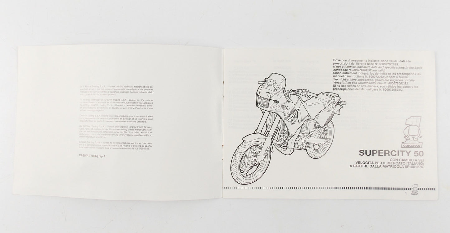 CAGIVA 1993 SUPER CITY 50 OWNER USER BOOK MANUAL 80077055 - MotoRaider