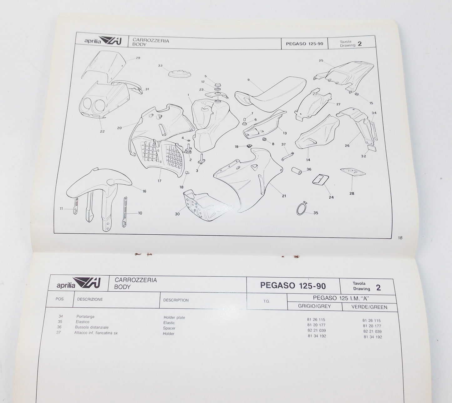 APRILIA 1990 PEGASO 125 SPARE PARTS CATALOG ENGLISH/FRENCH/GERMAN/SPANISH 213 - MotoRaider