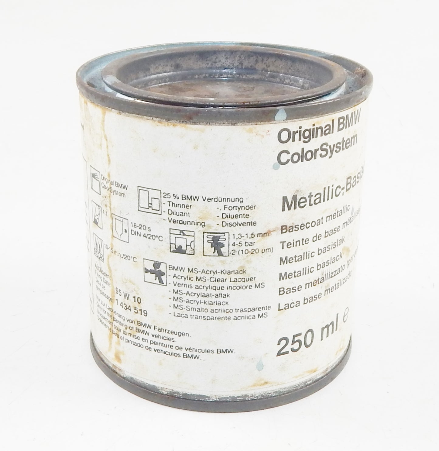 OEM BMW PAINT CAN 250ml BASECOAT METALLIC BMW 204 COLUMBIA SILVER 51919058260 - MotoRaider
