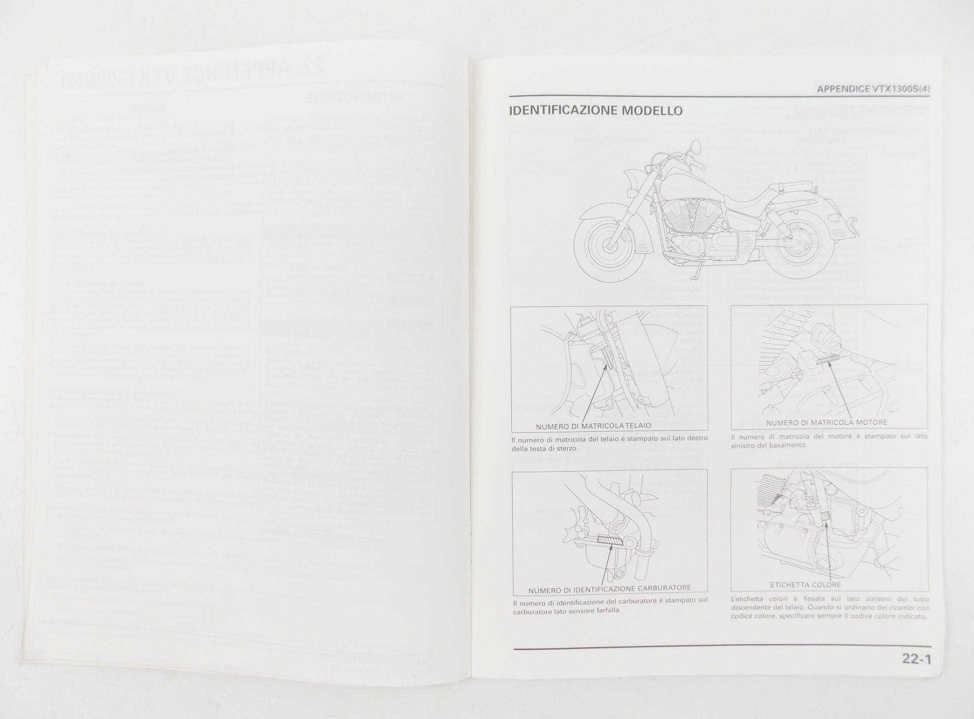 HONDA VTX1300S WORKSHOP MANUAL REPAIR MECHANICAL SERVICE BOOK ITALIAN - MotoRaider