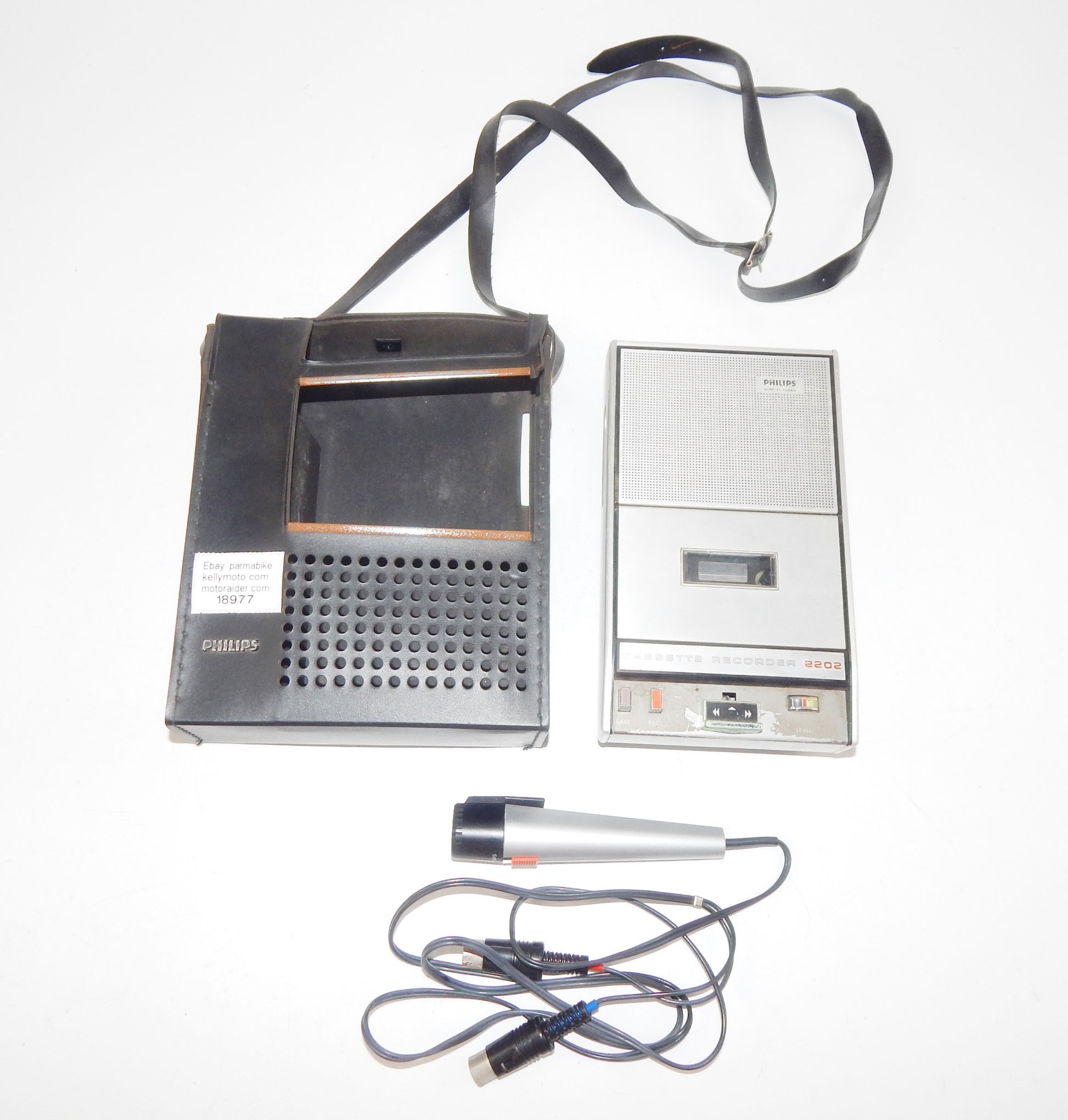 1970's PHILLIPS CASSETE RECORDER PLAYER 2202 TAPE SPEED 4.75 cm/s MICHROPHONE - MotoRaider