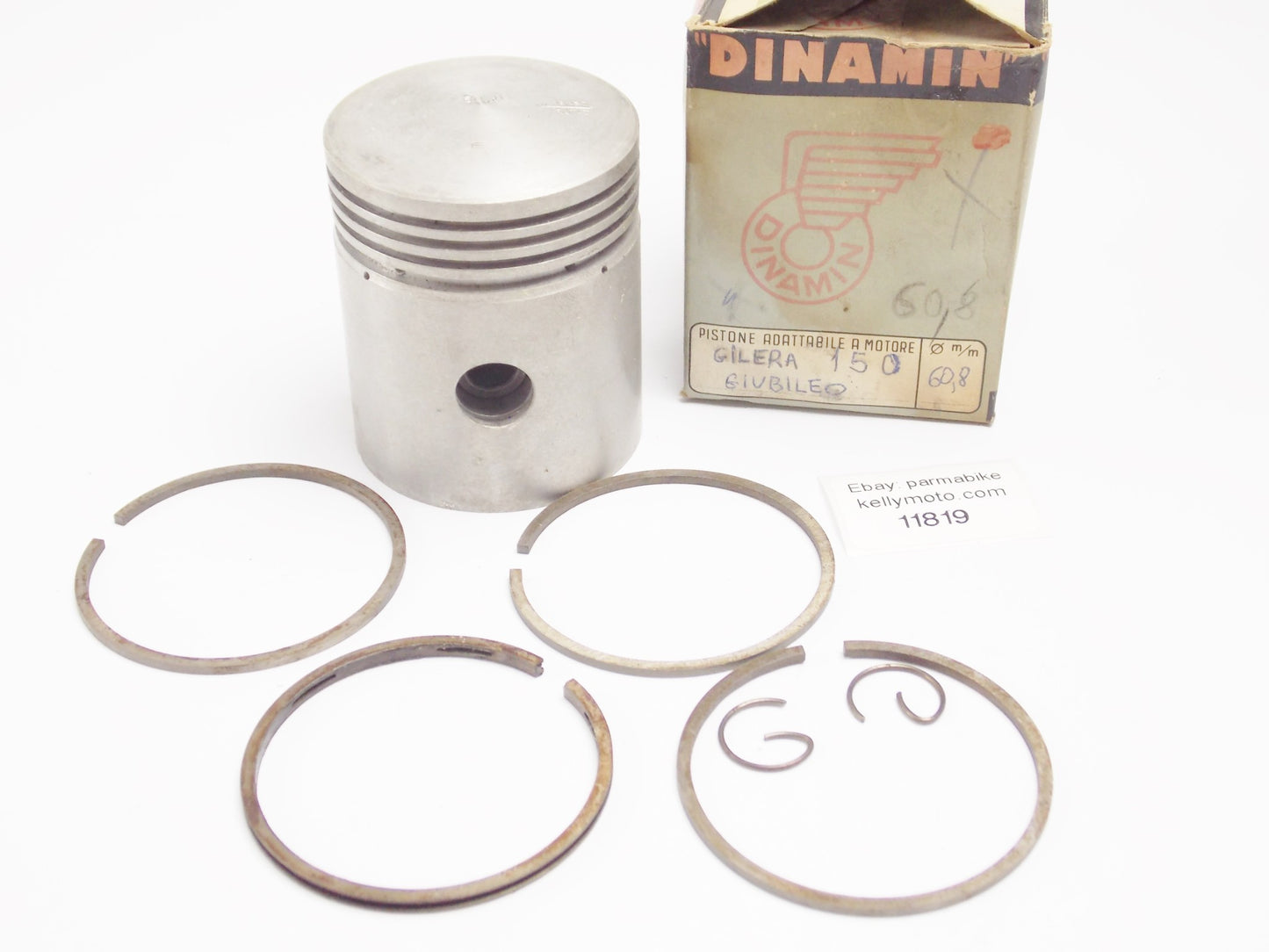 NOS DINAMIN PISTON + PIN + RINGS + CLIPS SET CPL 60.8 mnm GILERA 150 cc GIUBILEO - MotoRaider