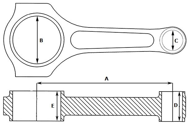 NOS DE-MI 145 CONNECTING ROD+BEARING+PIN A=85 mm B=25.66 C= 11.80 mm D=12.26 - MotoRaider