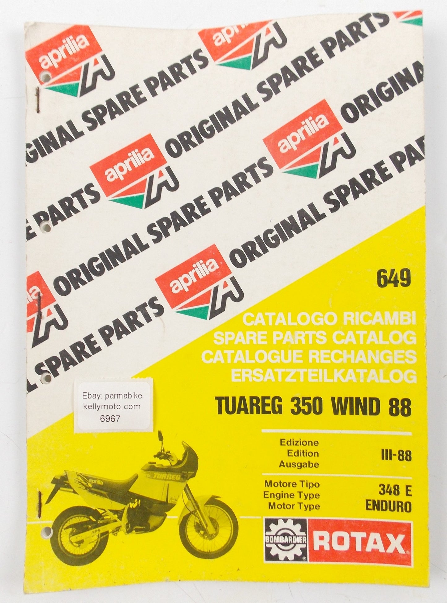 APRILIA 1988 TUAREG 350 WIND MOTOR 348 ENDURO SPARE PARTS CATALOG BOOK 649 - MotoRaider
