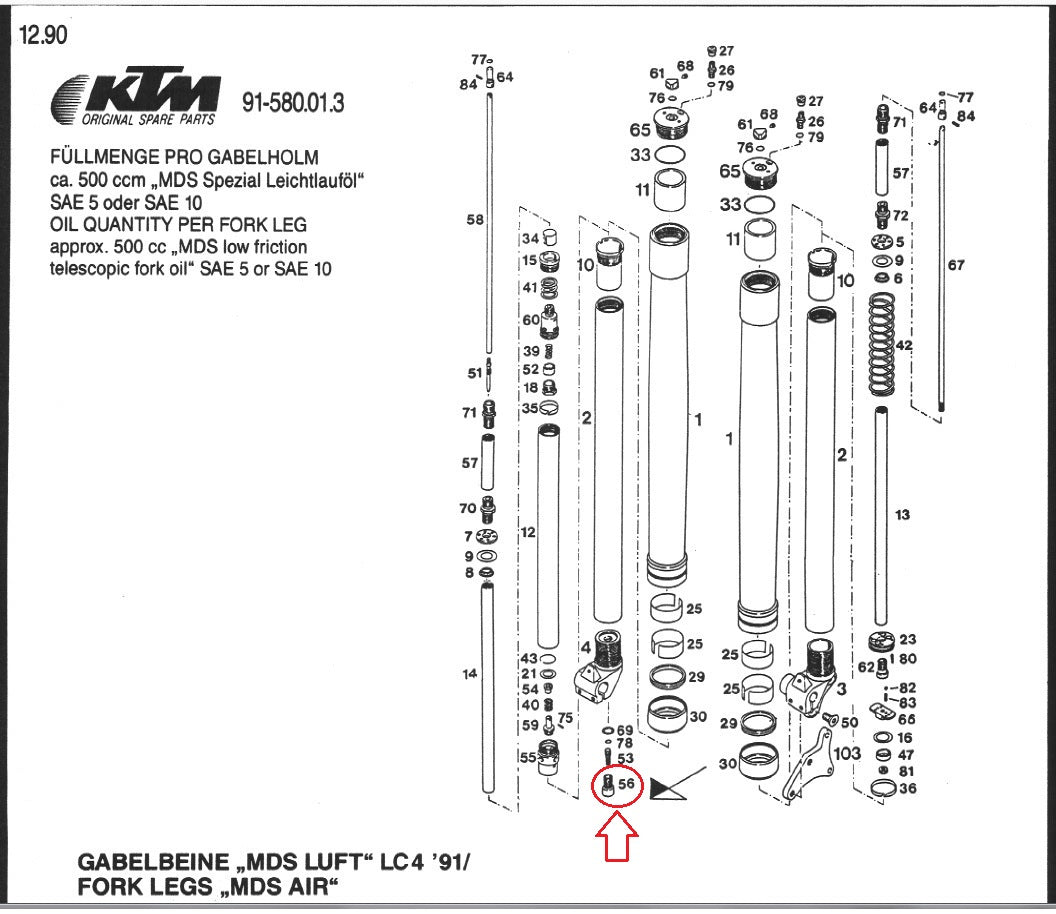 OEM KTM 1990 500/600 LC4 MX/D-DX/E-XC FRONT FORK DAMPER SCREWING 58001556000 - MotoRaider