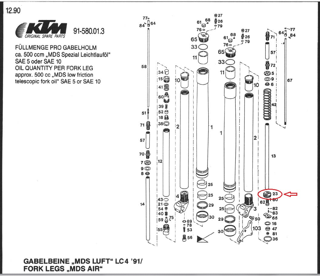 OEM KTM 90-91 500/600 LC4 MX D-XC E-XC E-GS FRONT FORK DAMPER PISTON 58001523000 - MotoRaider