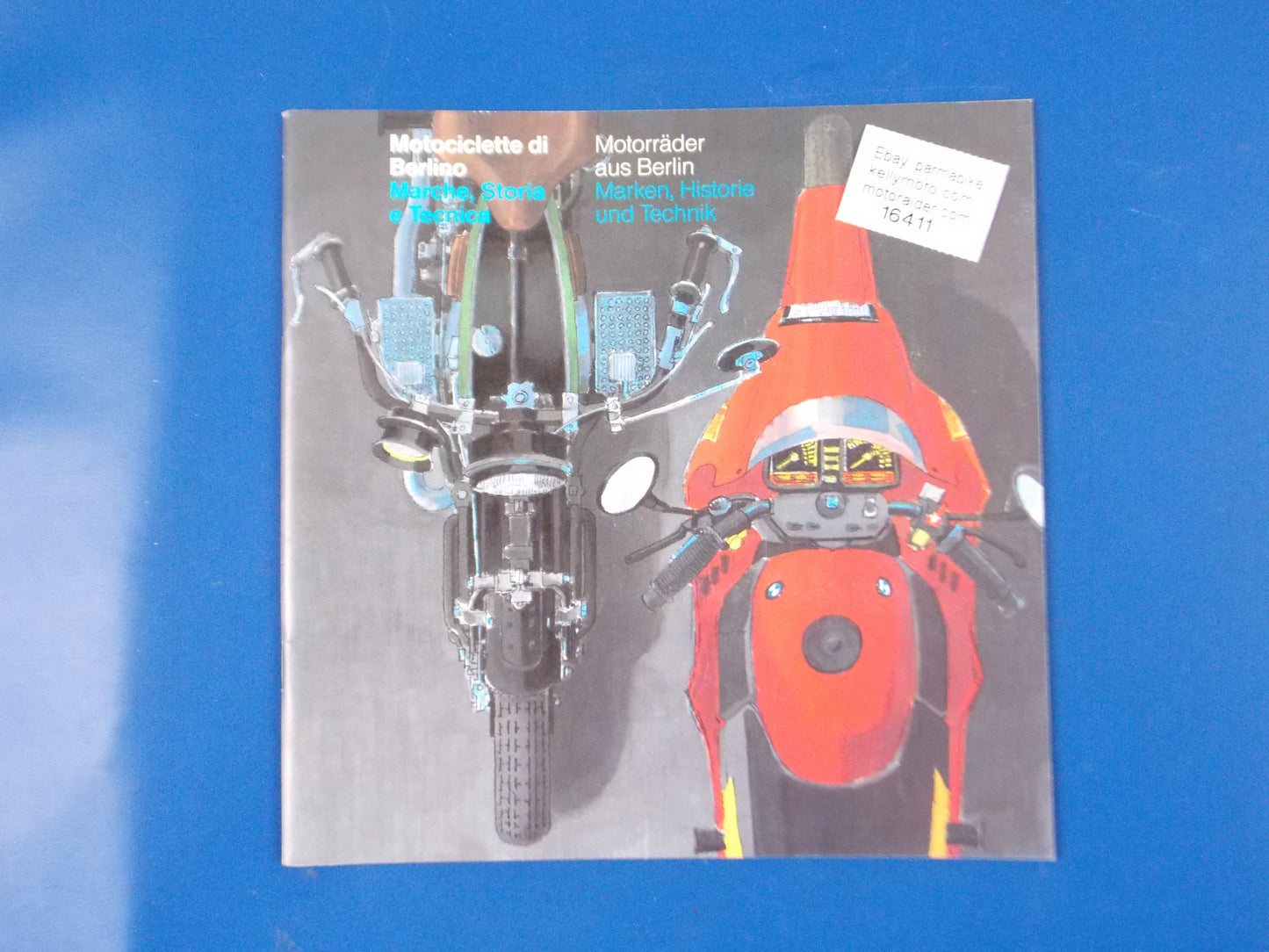 1990's BERLIN MOTORCYCLE BMW HISTORY BROCHURE + STAMP ITALIAN GERMAN 8.25x8.25" - MotoRaider
