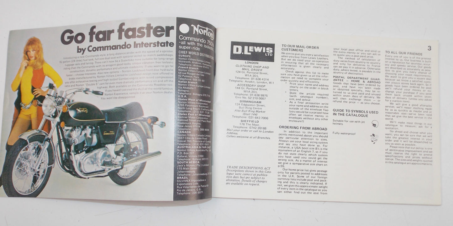 1972 THE WORLD LEWIS LEATHERS CATALOG 1972 50TH EDITION BSA TRIUMPH NORTON CAFE - MotoRaider