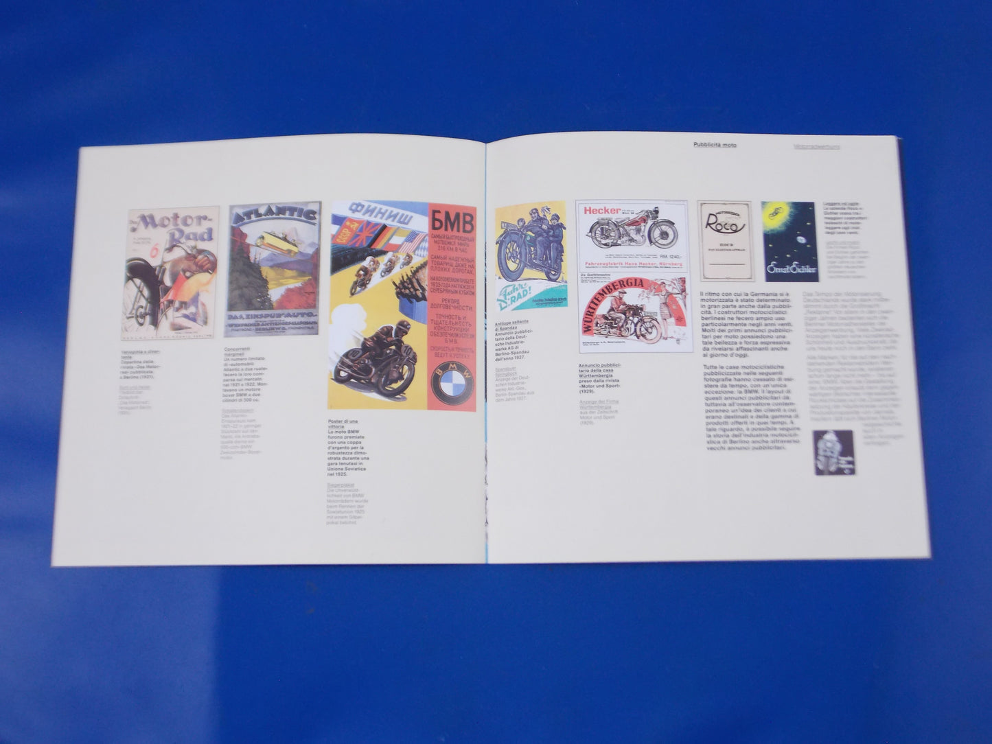 1990's BERLIN MOTORCYCLE BMW HISTORY BROCHURE + STAMP ITALIAN GERMAN 8.25x8.25" - MotoRaider