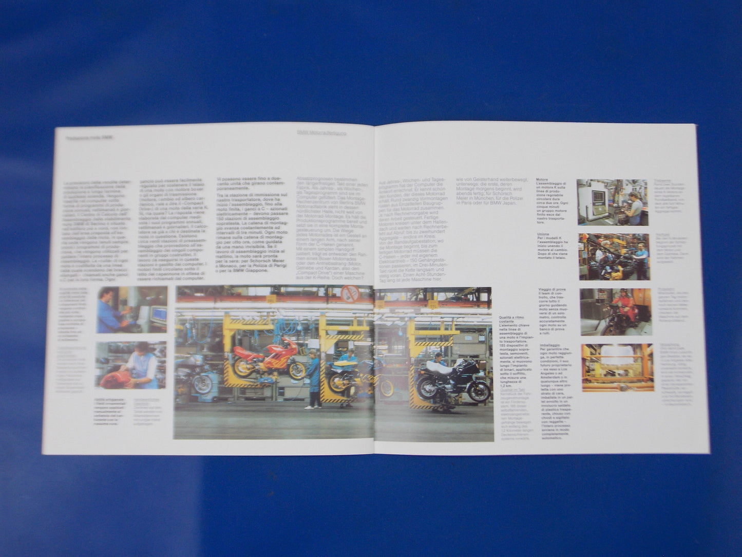 1990's BERLIN MOTORCYCLE BMW HISTORY BROCHURE + STAMP ITALIAN GERMAN 8.25x8.25" - MotoRaider