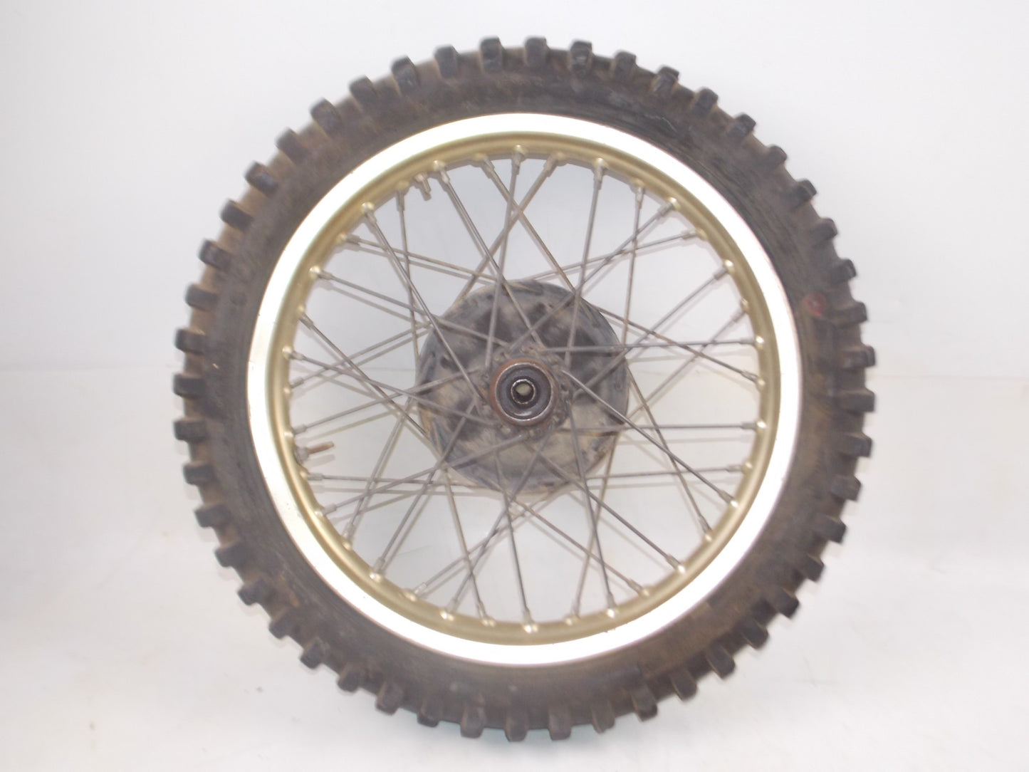 1970's HUSQVARNA 18" REAR WHEEL HUB SPOKES TIRE GOLD RIM VINTAGE MOTOCROSS - MotoRaider