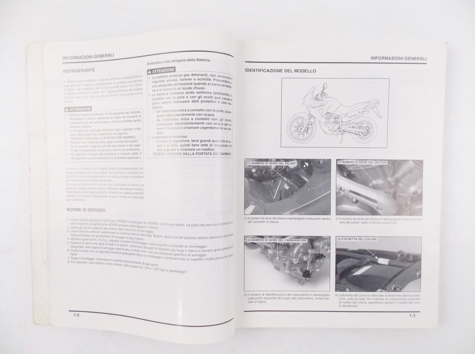 2000 HONDA XL650VY WORKSHOP MANUAL BOOK REPAIR ITALIAN - MotoRaider