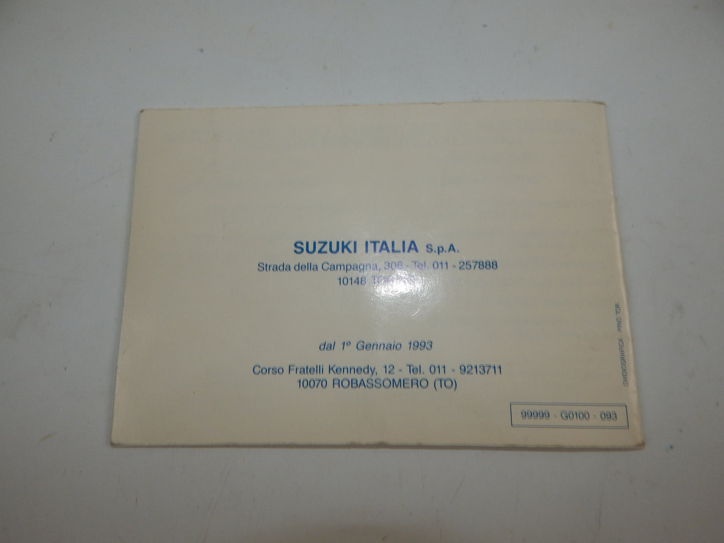 1990's SUZUKI GN250M WARRANTY BOOK ITALIAN VINTAGE MOTORCYCLE - MotoRaider