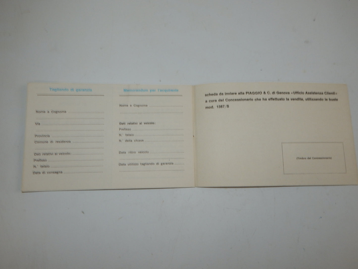 1980's PIAGGIO CIAO BRAVO BOXER WARRANTY BOOK ITALIAN VINTAGE MOPED - MotoRaider