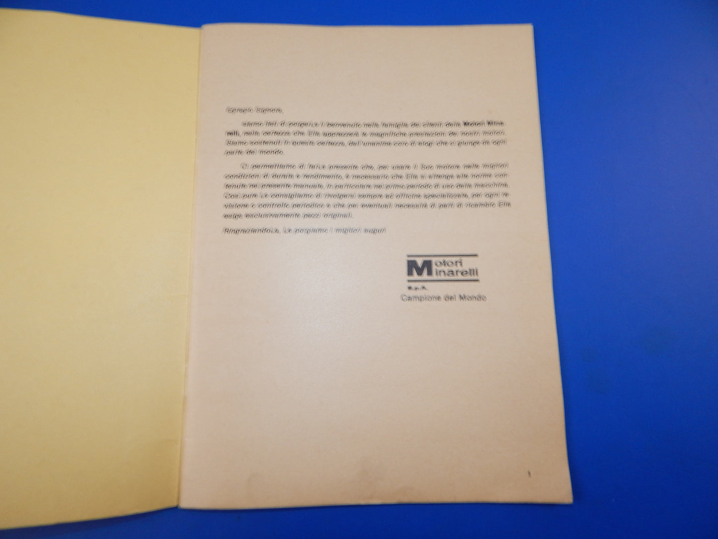 1983 MINARELLI MOTOR V1 G1 USE AND MAINTENANCE BOOK MANUAL ITALIAN ENGINE - MotoRaider
