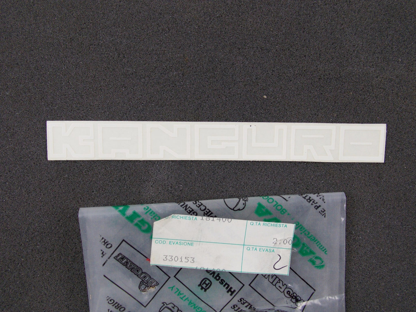NOS OEM CAGIVA MORINI 1987 350 KANGURO STICKER WHITE "KANGURO" 330153 - MotoRaider