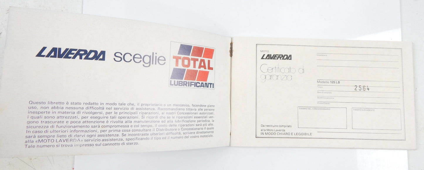 1980's ORIGINAL LAVERDA 125 LB SPORT USE MAINTENANCE OWNER MANUAL BOOK ITALIAN - MotoRaider