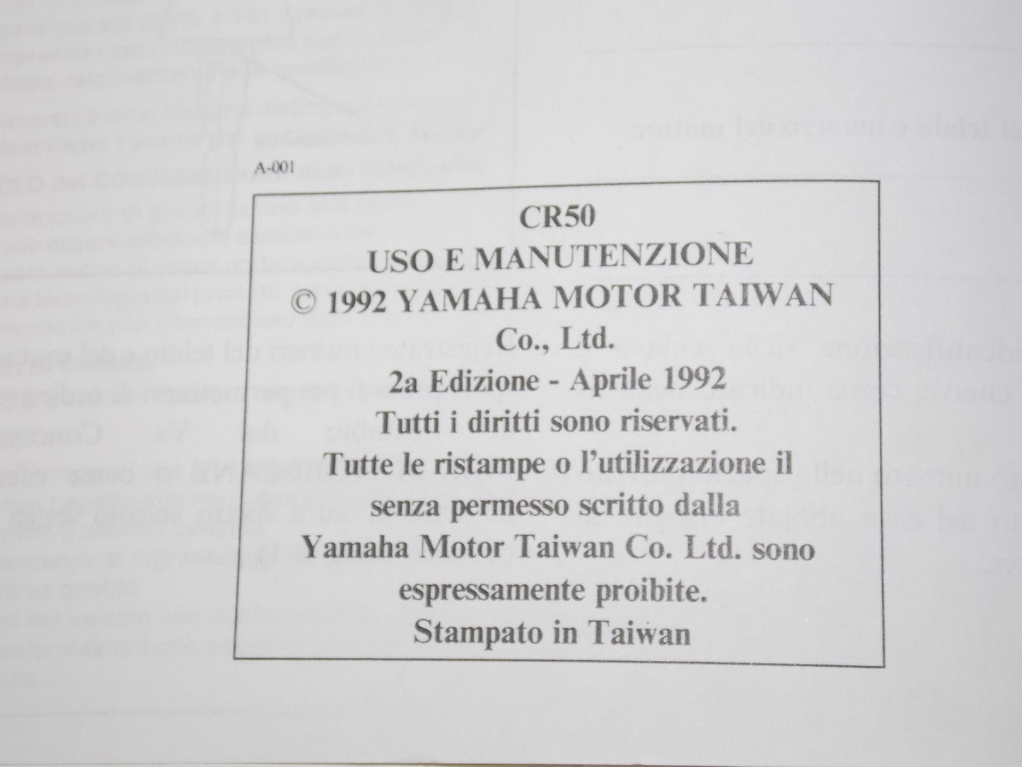 NEW 1992 MBK CR50 OWNER MANUAL BOOK IN ITALIAN YAMAHA SCOOTER MOTOBECANE - MotoRaider