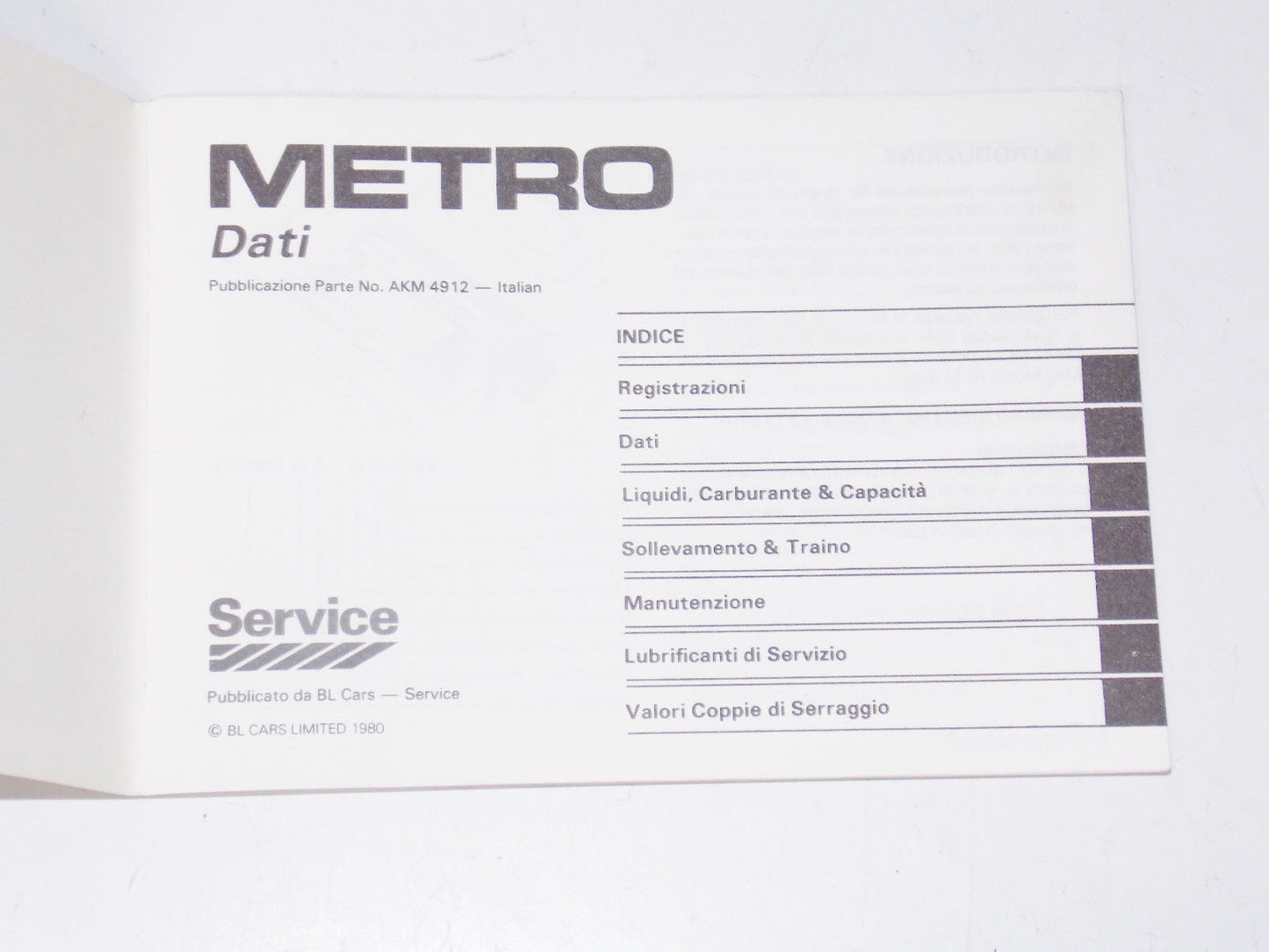 1980 AUSTIN MINI METRO OWNER MANUAL BOOK BOOKLET IN ITALIAN - MotoRaider