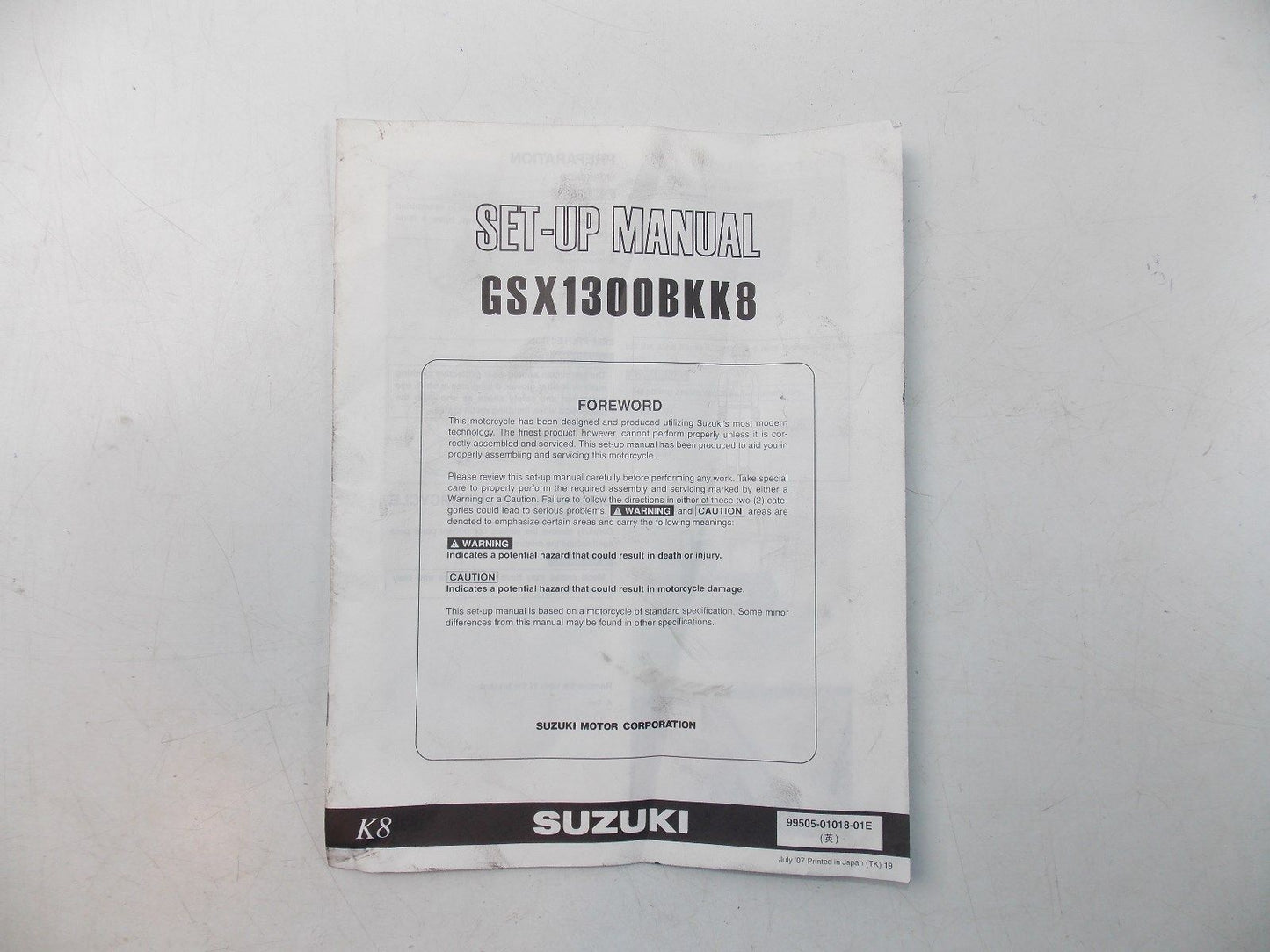 NEW SUZUKI 2007 SETUP MANUAL GSX1300BKK8 ENGLISH 99505-01018-01E - MotoRaider