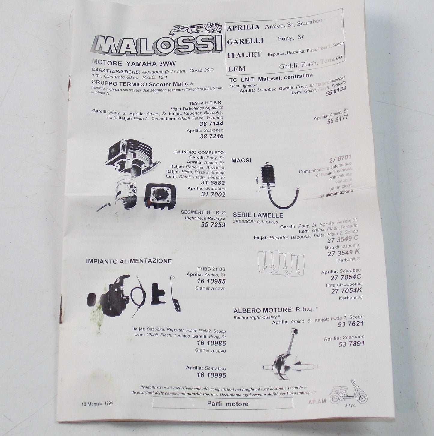 NOS 68cc MALOSSI KIT CYLINDER PISTON 47mm APRILIA GARELLI ITALJET LEM YAMAHA 3WW - MotoRaider
