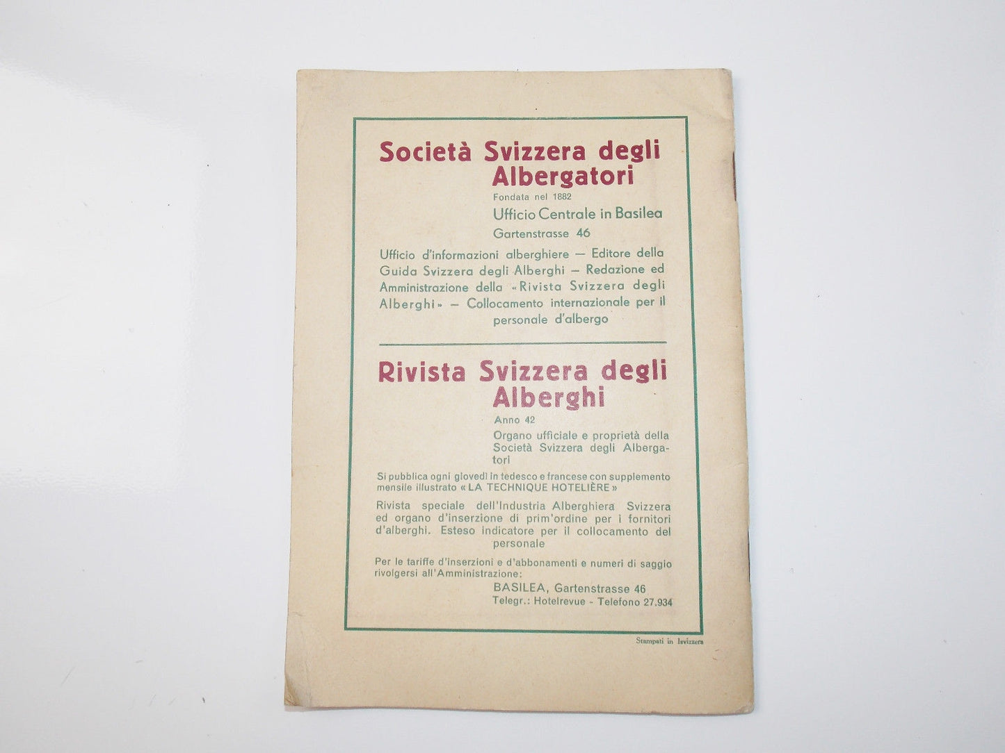 1933 SWITZERLAND HOTEL SPA GUIDE BOOK WITH MAP IN ITALIAN BASILEA ST MORITZ - MotoRaider