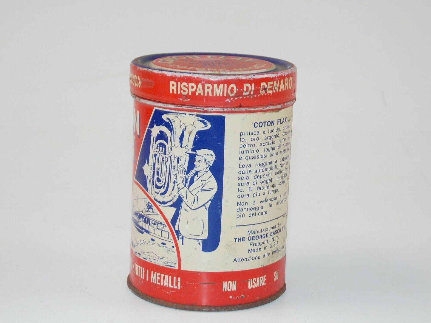 1960's COTON FLAX MAGIC COTTON METAL POLISH CAN TIN ITALIAN - MotoRaider