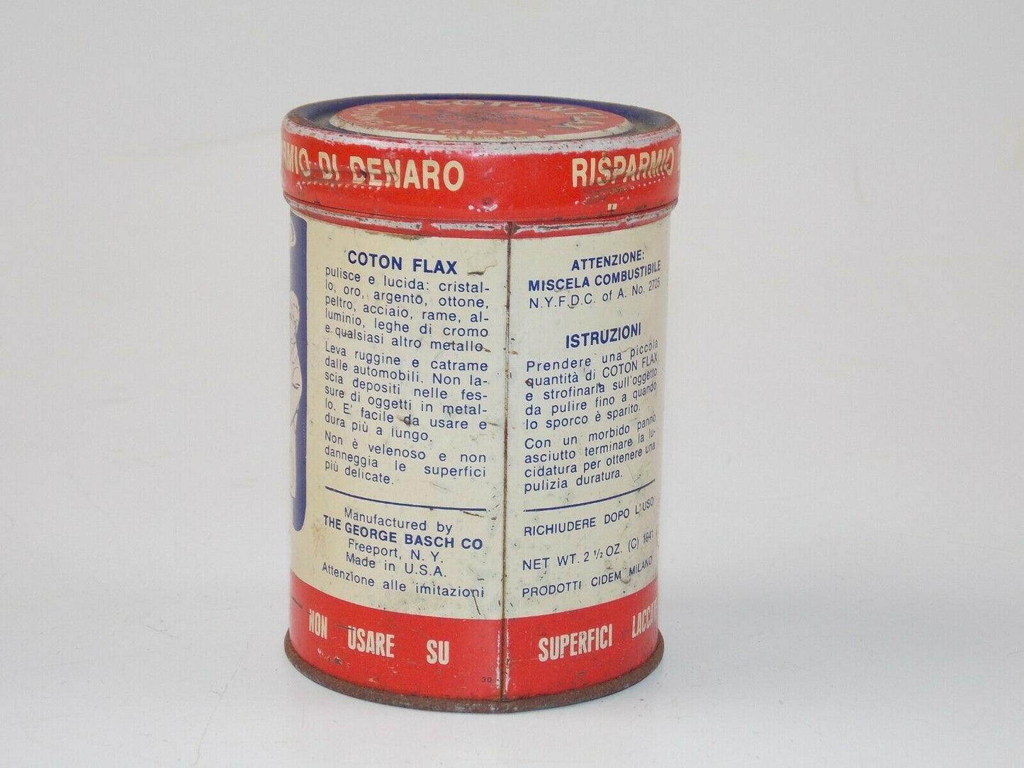 1960's COTON FLAX MAGIC COTTON METAL POLISH CAN TIN ITALIAN - MotoRaider