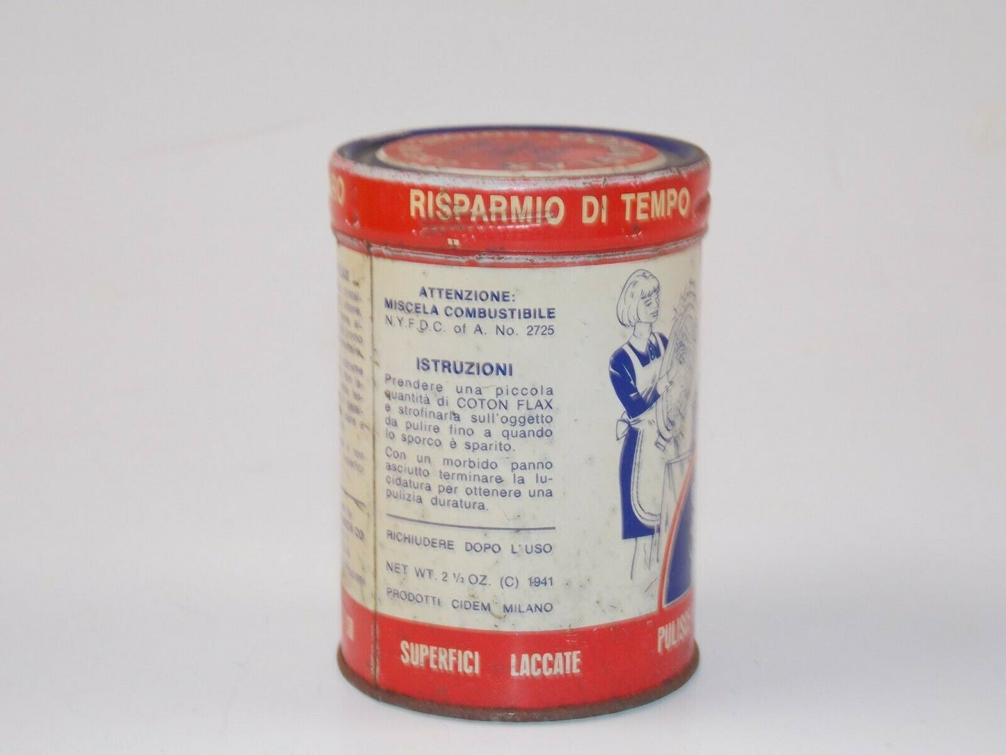 1960's COTON FLAX MAGIC COTTON METAL POLISH CAN TIN ITALIAN - MotoRaider