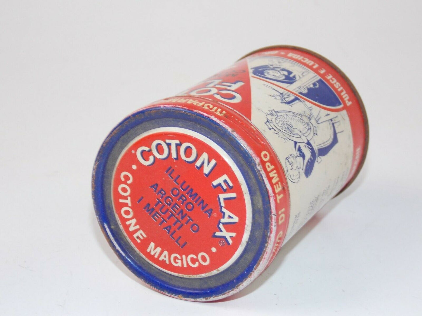 1960's COTON FLAX MAGIC COTTON METAL POLISH CAN TIN ITALIAN - MotoRaider