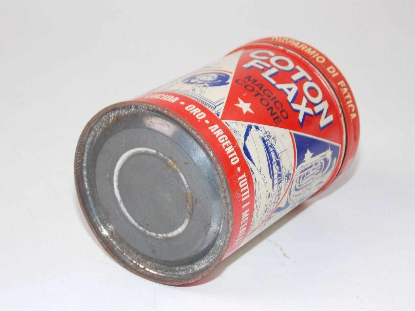 1960's COTON FLAX MAGIC COTTON METAL POLISH CAN TIN ITALIAN - MotoRaider