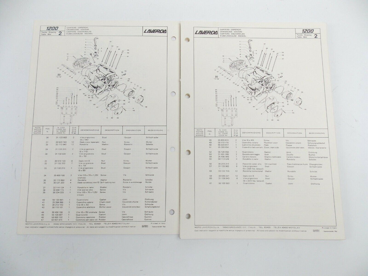 OEM 1970's LAVERDA 1200cc PARTS MANUAL DIAGRAM BOOK MOTOR CHASSIS ITALIAN - MotoRaider