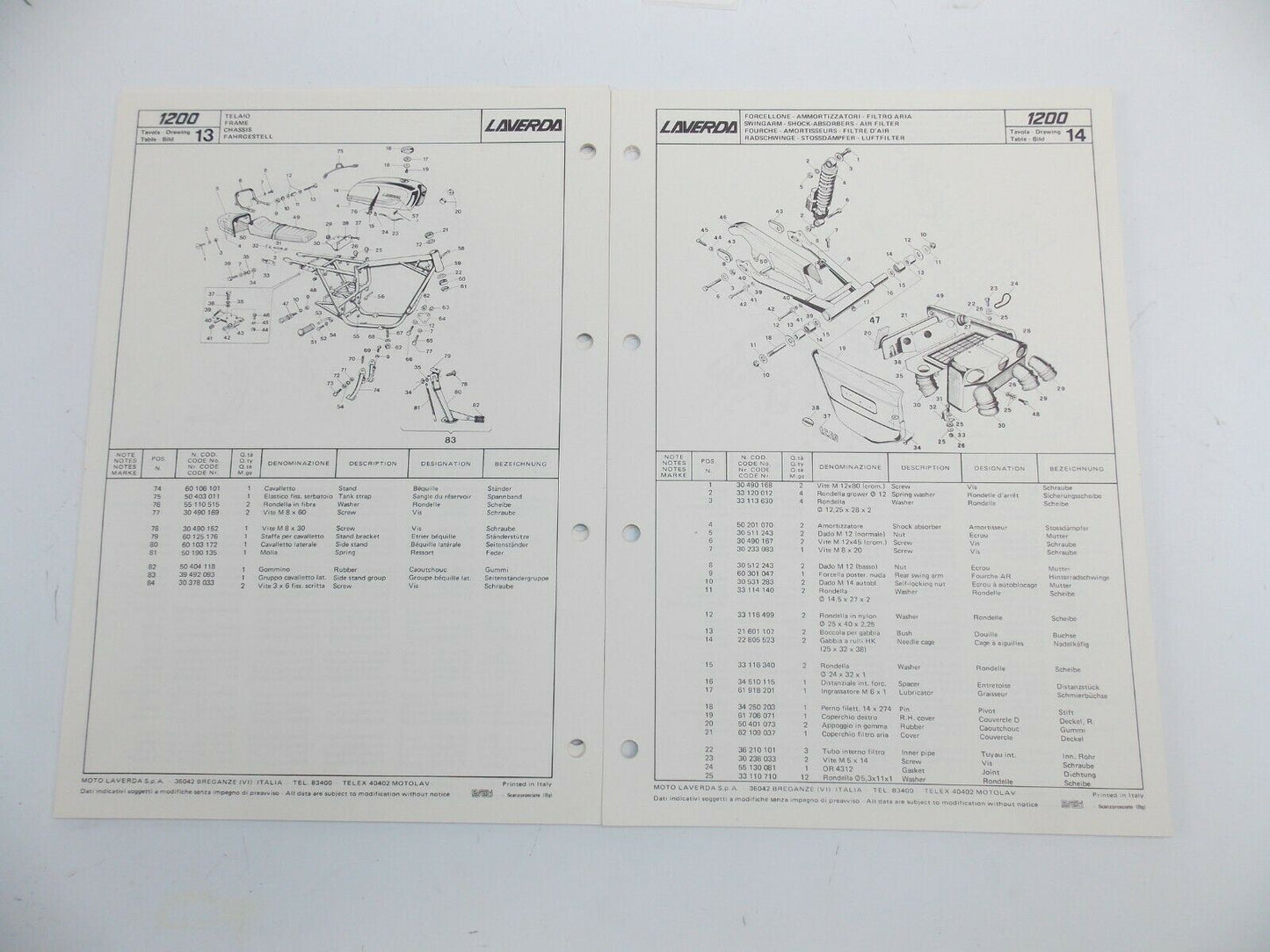 OEM 1970's LAVERDA 1200cc PARTS MANUAL DIAGRAM BOOK MOTOR CHASSIS ITALIAN - MotoRaider