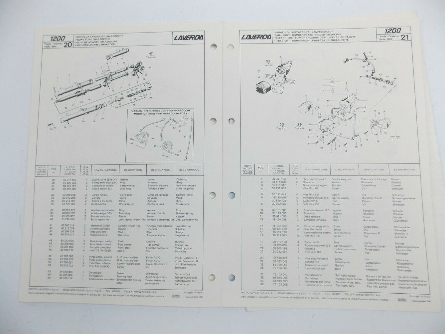 OEM 1970's LAVERDA 1200cc PARTS MANUAL DIAGRAM BOOK MOTOR CHASSIS ITALIAN - MotoRaider