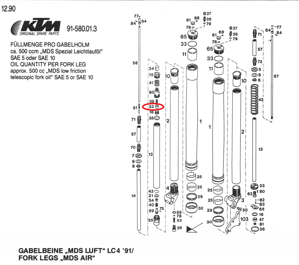 OEM KTM 500/600 LC4 '90-'91 MX/D-XC/E-XC FRONT FORK DRAW VALVE 4.2 58001552042 - MotoRaider