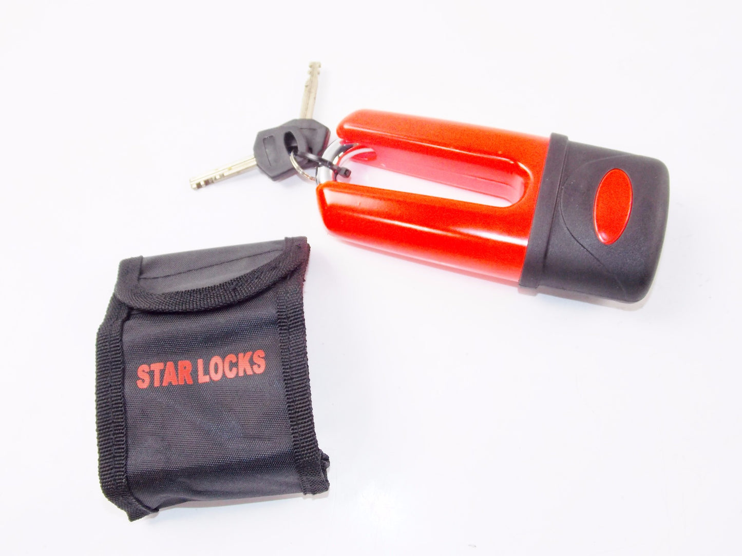 NOS STAR LOCKS MOTORCYCLES RED BRAKE DISC LOCK SECURITY SUZUKI YAMAHA CAGIVA KTM - MotoRaider