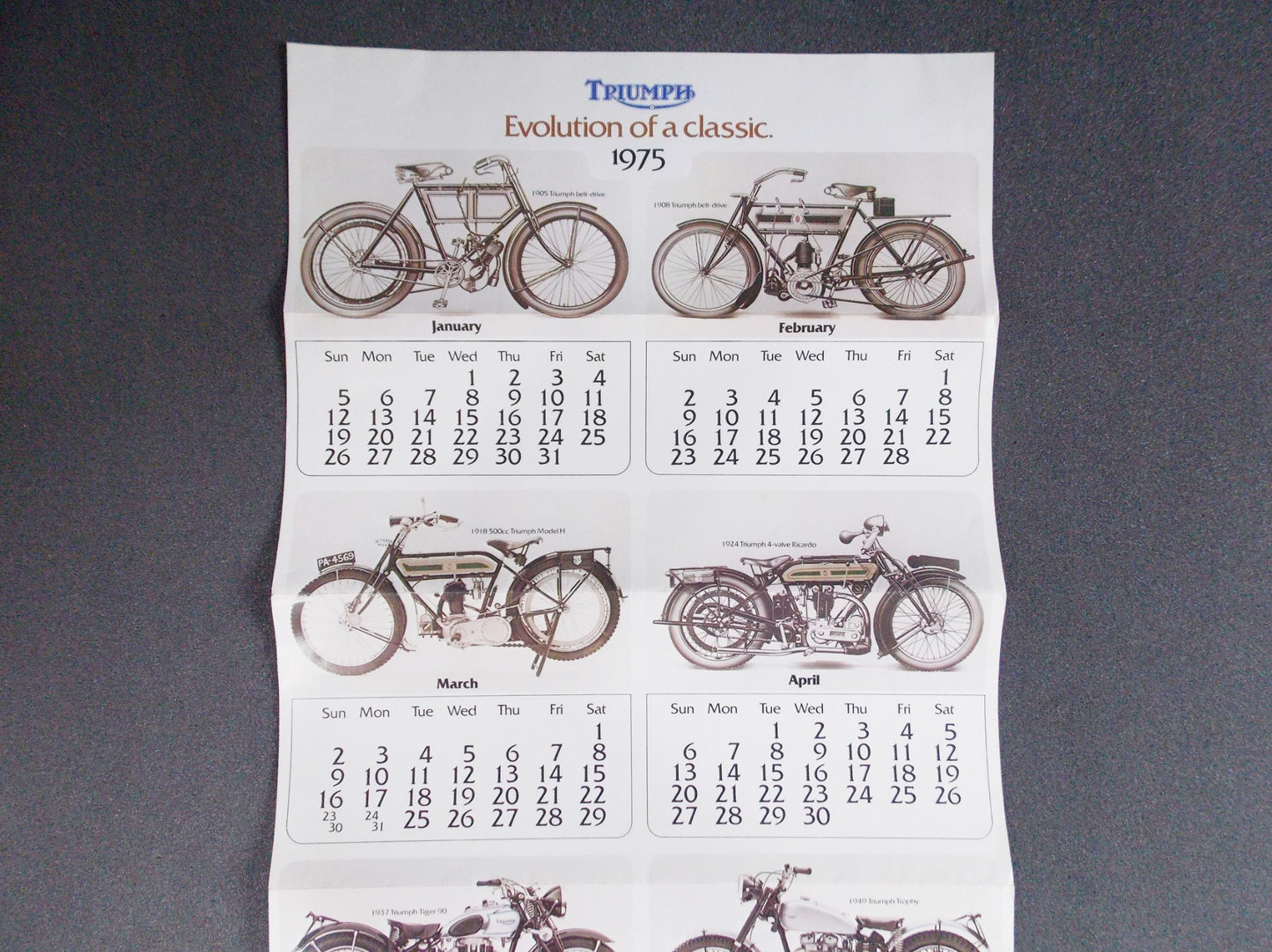 1975 TRIUMPH Trident T160 DEALER CALENDAR EVOLUTION OF A CLASSIC - MotoRaider