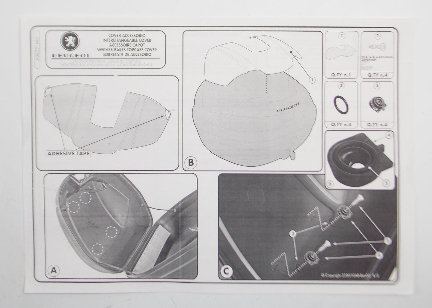 OEM PEUGEOT SCOOTER TOP CASE 34 LITER COVER LID PANEL PEARL WHITE A06351M5 - MotoRaider
