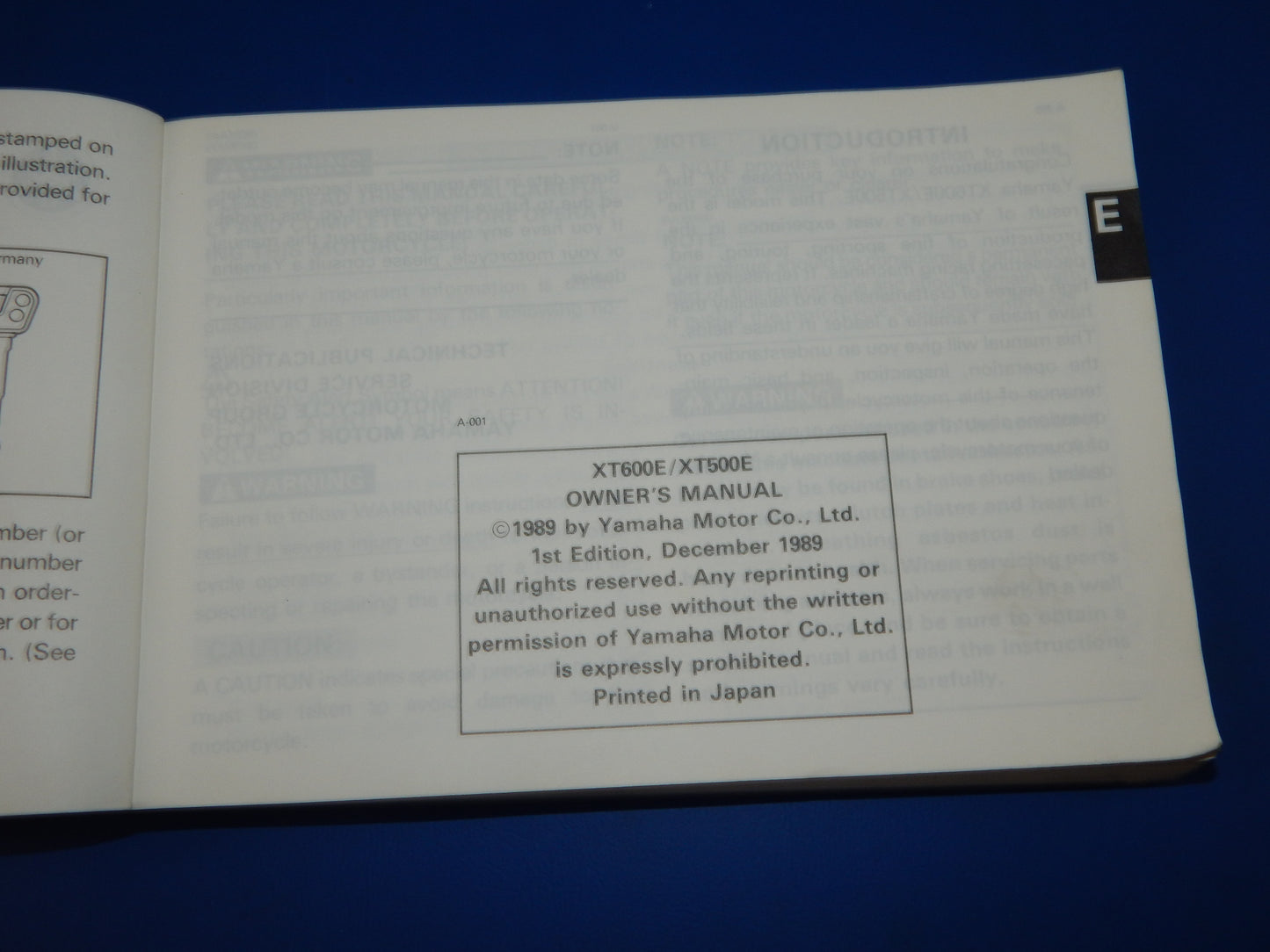 1989 YAMAHA XT 500E 600E USER OWNER MANUAL BOOK 3TB-28199-A0 MULTI LANGUAGE - MotoRaider