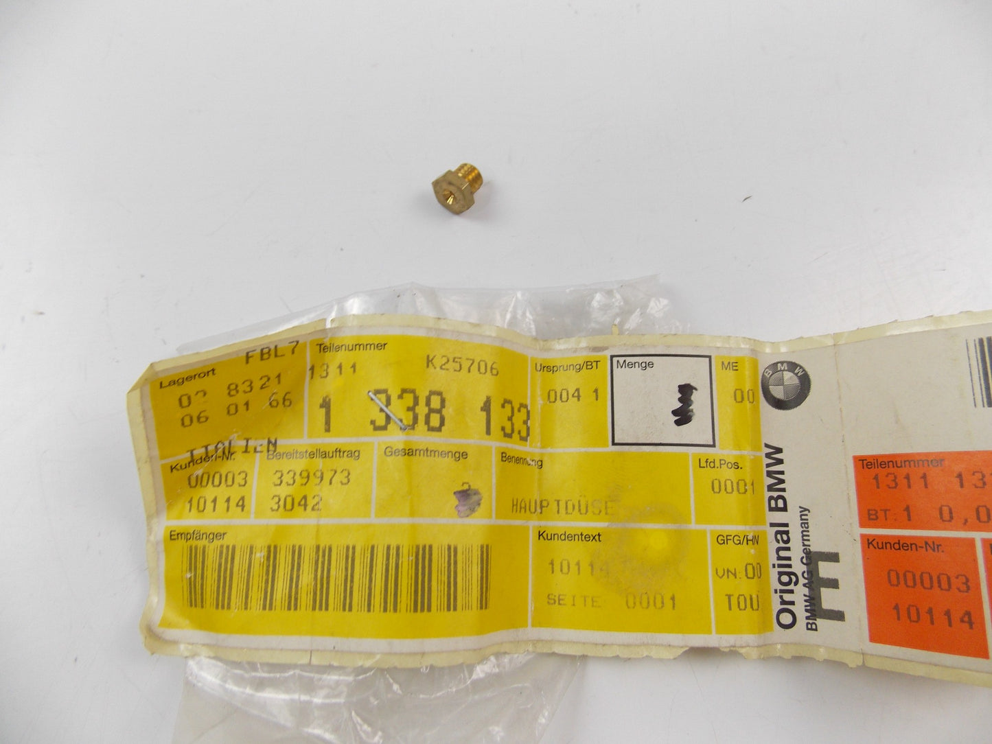 NOS OEM BMW R 80 G/S 1980-1987 | R 65 1986-1987 MAIN JET 13111338133 - MotoRaider