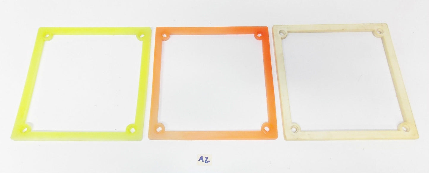 3 VINTAGE LICENSE PLATE FRAME BAZEL 6.5"X6.5" (165X165MM) WHITE ORANGE GREEN - MotoRaider